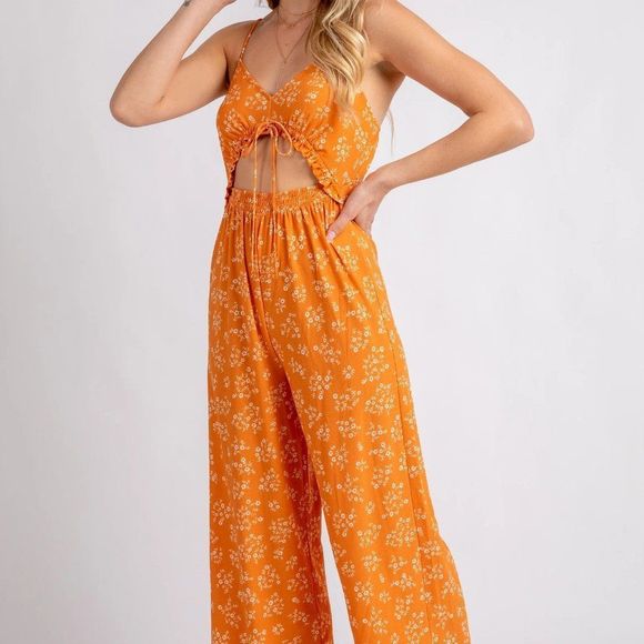 Woven Print Cami Elastic Waist Jumpsuit - Jumpsuit - Wide-leg jumpsuit - Picture 4 of 5